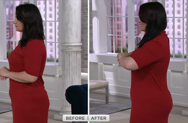 lady in red before and after wearing spanx