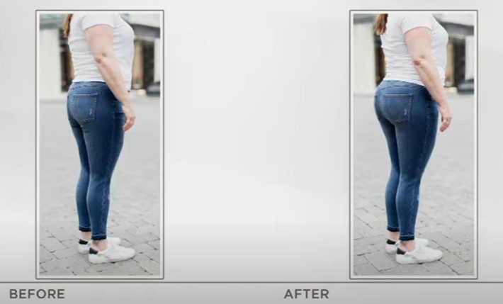 woman in jeans before and after wearing spanx