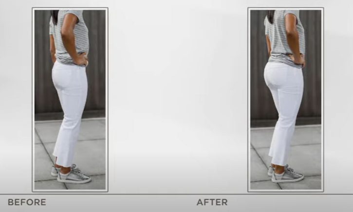 woman in white pants before and after wearing spanx