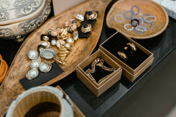 accessories placed in a wooden organizer box