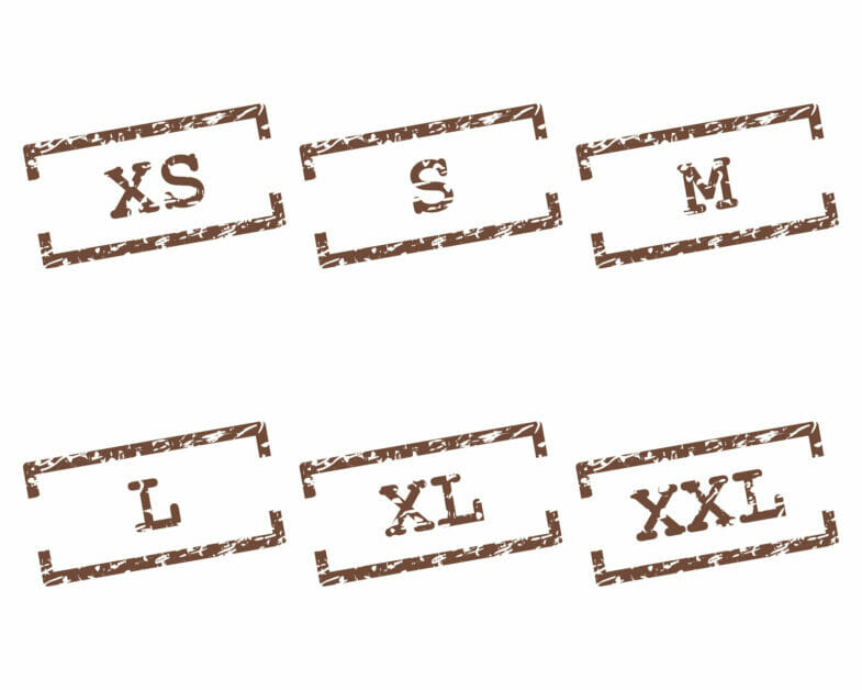 clothing sizes stamp from XS to XXL